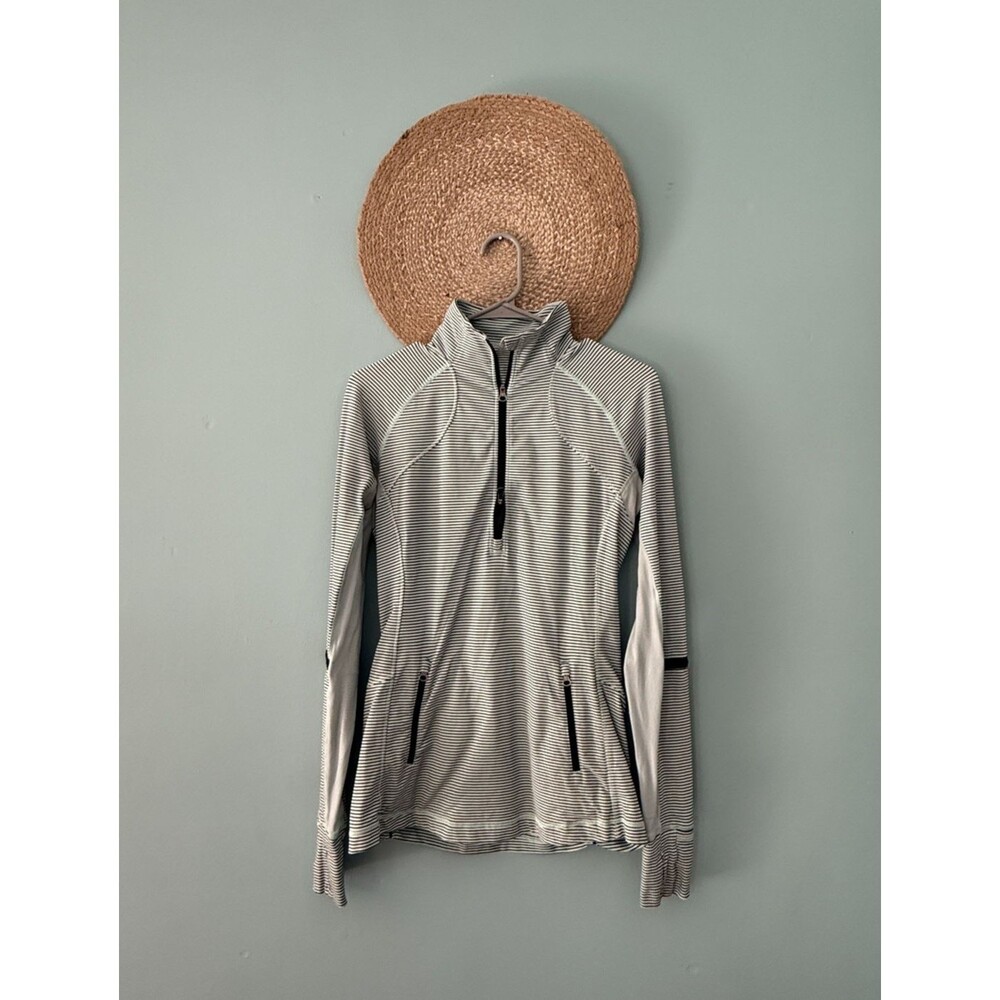 Lululemon Race With Grace 1/2 Zip Pullover Mini Hyper Stripe Fresh Teal Sz 6